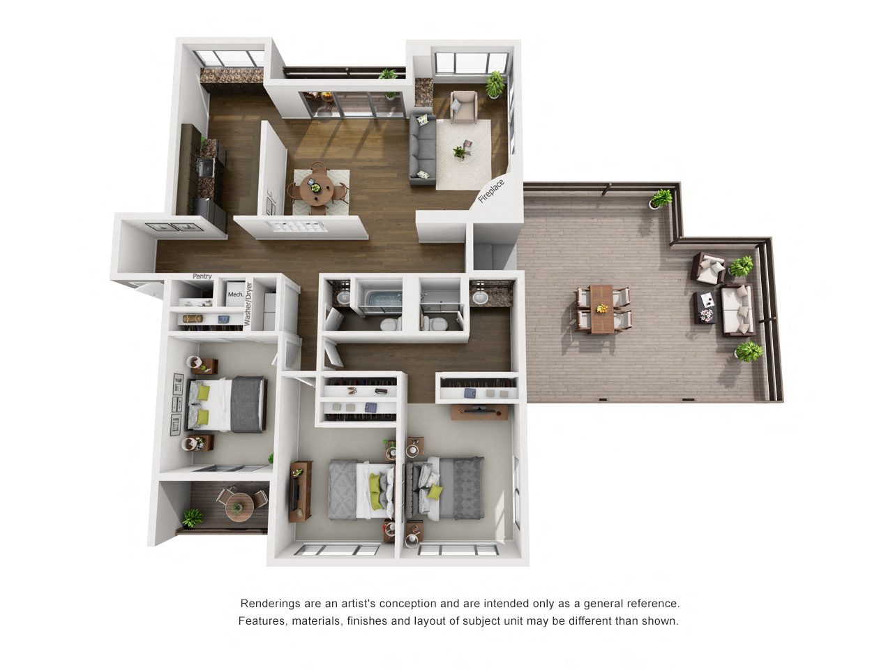 Floor plan for 3 beds, 2 baths, 1830 sqft
